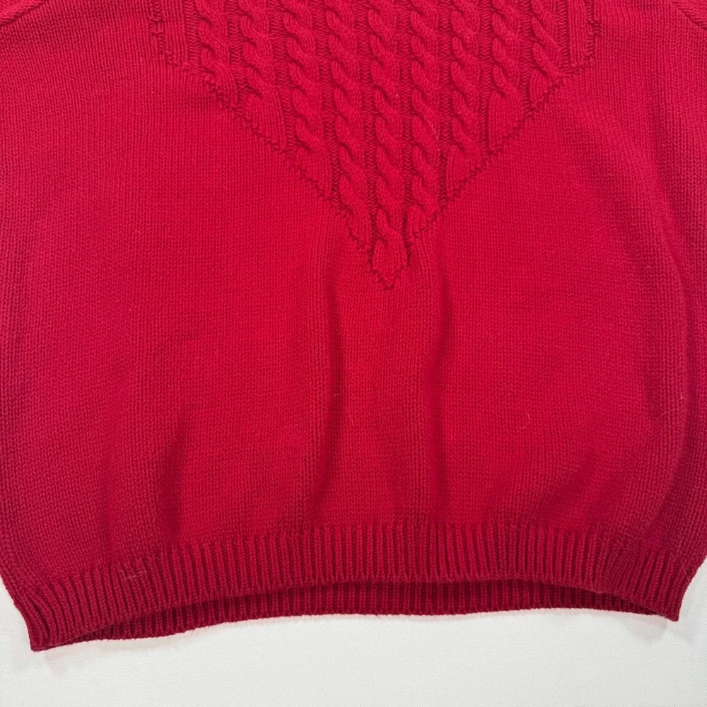 Coldwater Creek Red Heart Cable Knit Turtleneck Sweater Womens Medium Cotton USA